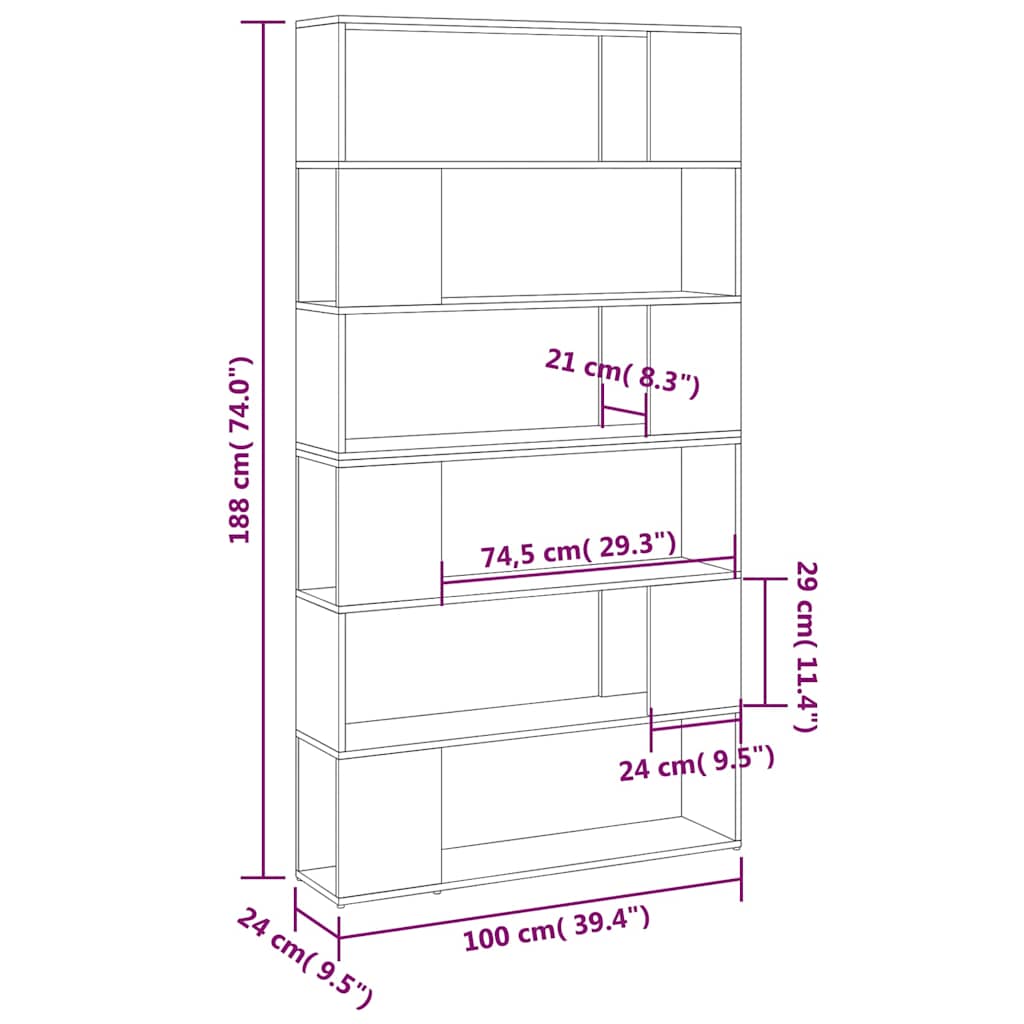 vidaXL Bücherregal Raumteiler Grau 100x24x188 cm