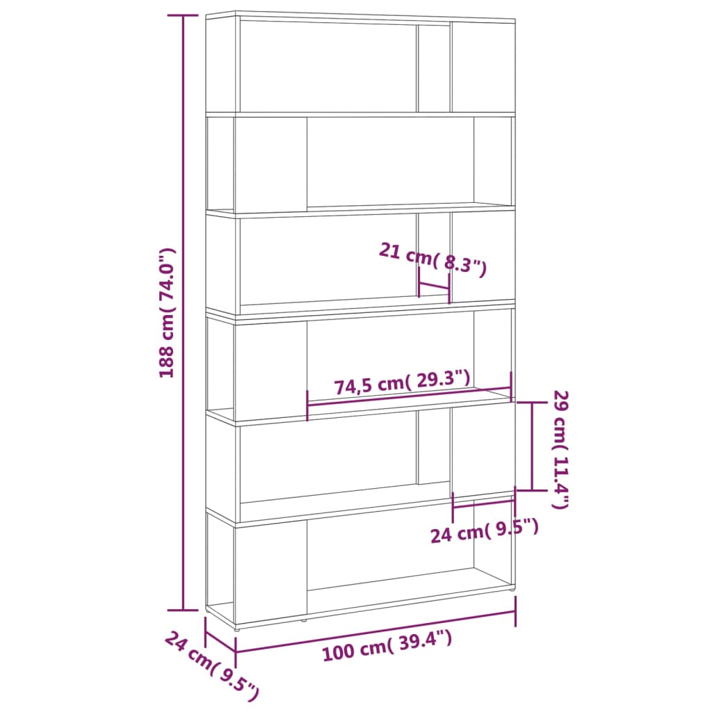 vidaXL Bücherregal Raumteiler Betongrau 100x24x188 cm