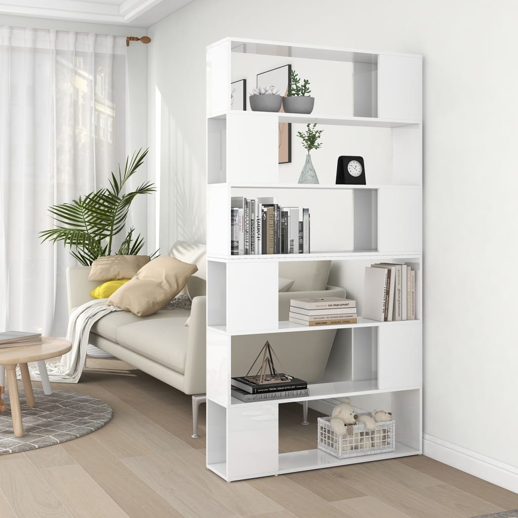 vidaXL Bücherregal Raumteiler Hochglanz-Weiß 100x24x188 cm