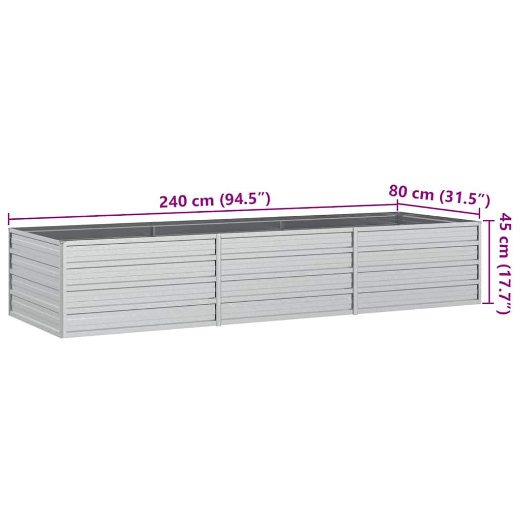 vidaXL Jardinière surélevée de jardin 240x80x45 cm en acier galvanisé argenté