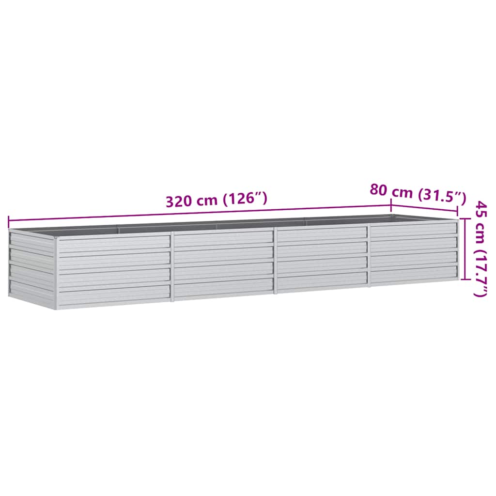 vidaXL Potager surélevé de jardin 320x80x45 cm en acier galvanisé argenté