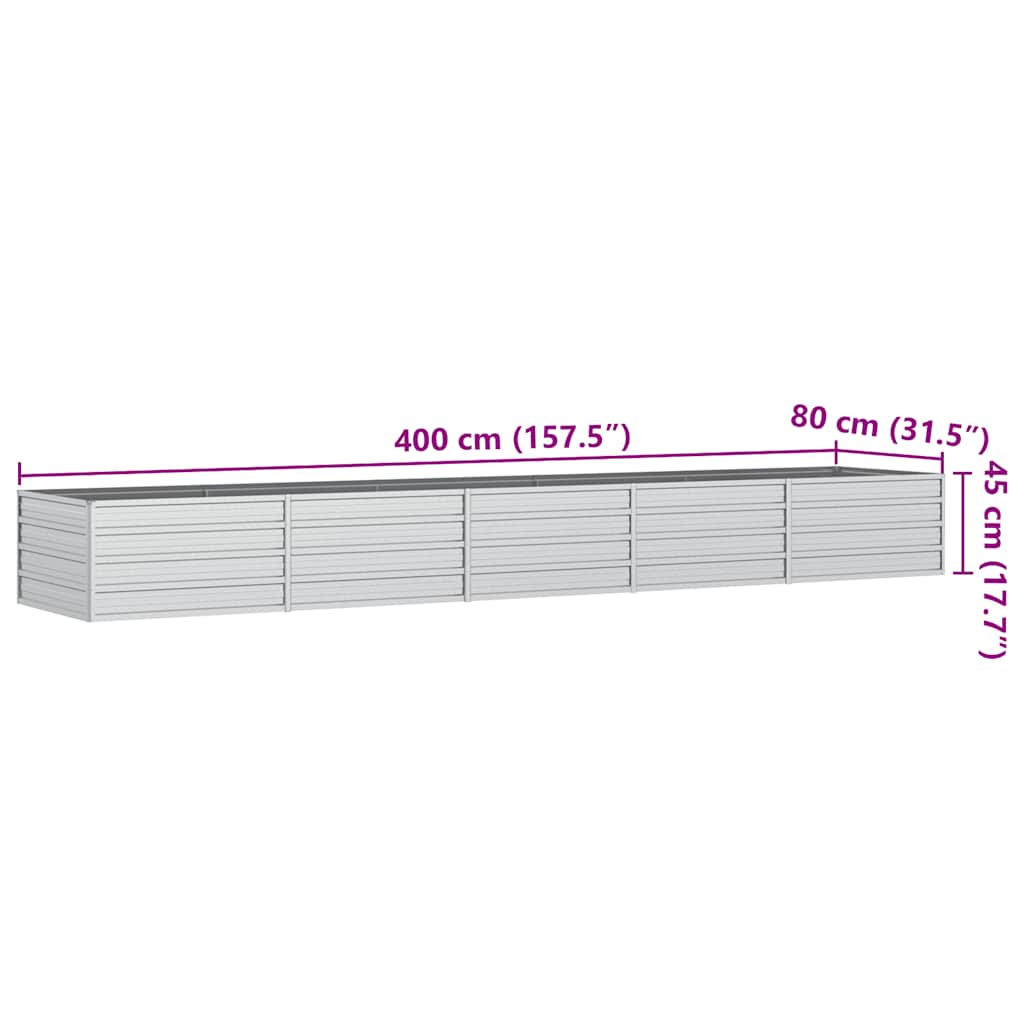 vidaXL Garten-Hochbeet 400x80x45 cm Verzinkter Stahl Silber