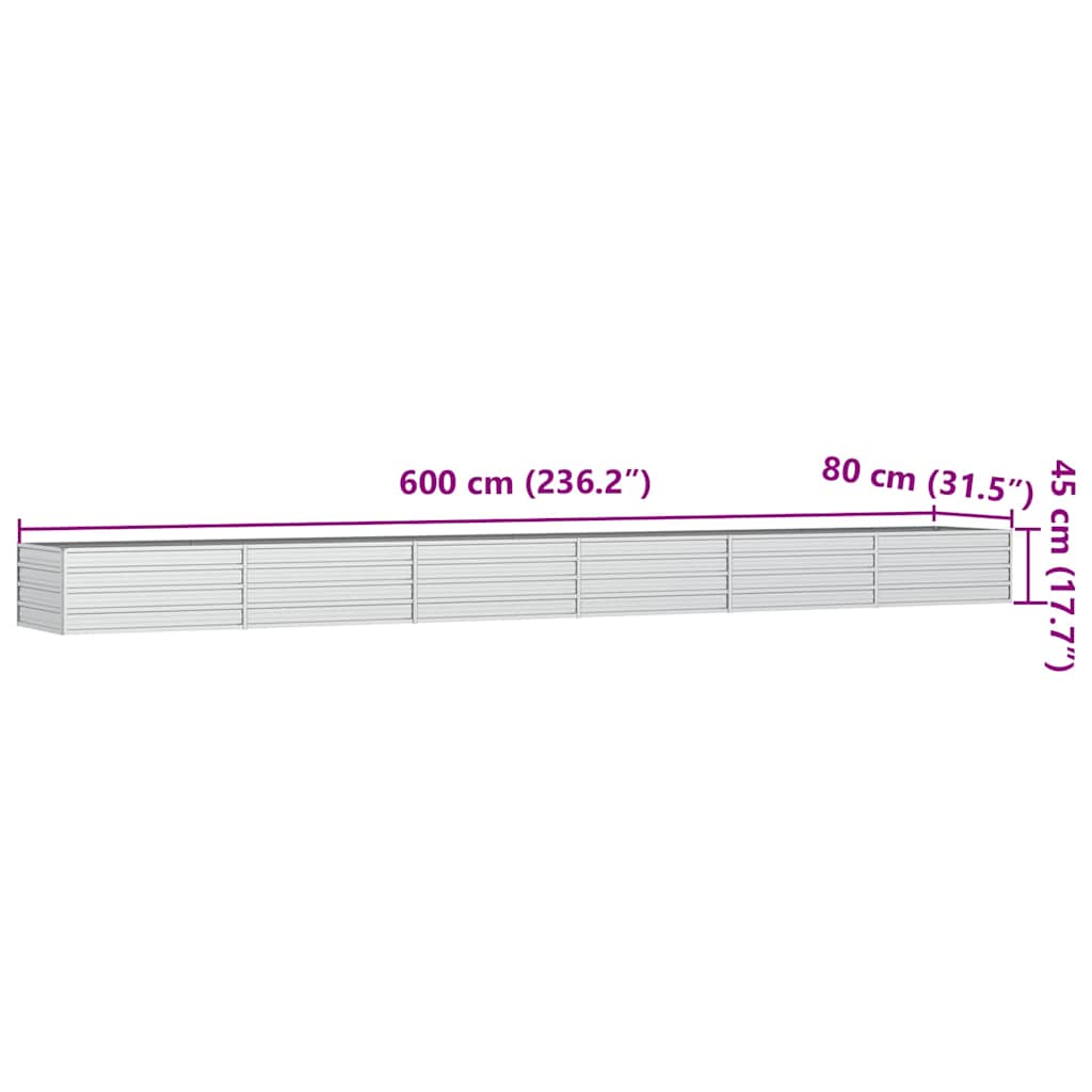 vidaXL Garten-Hochbeet 600x80x45 cm Verzinkter Stahl Silber