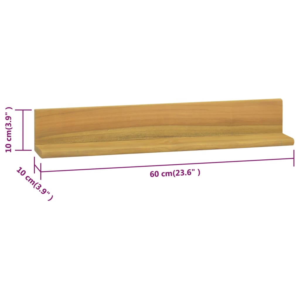 vidaXL Wandregale 2 Stk. 60x10x10 cm Massivholz Teak