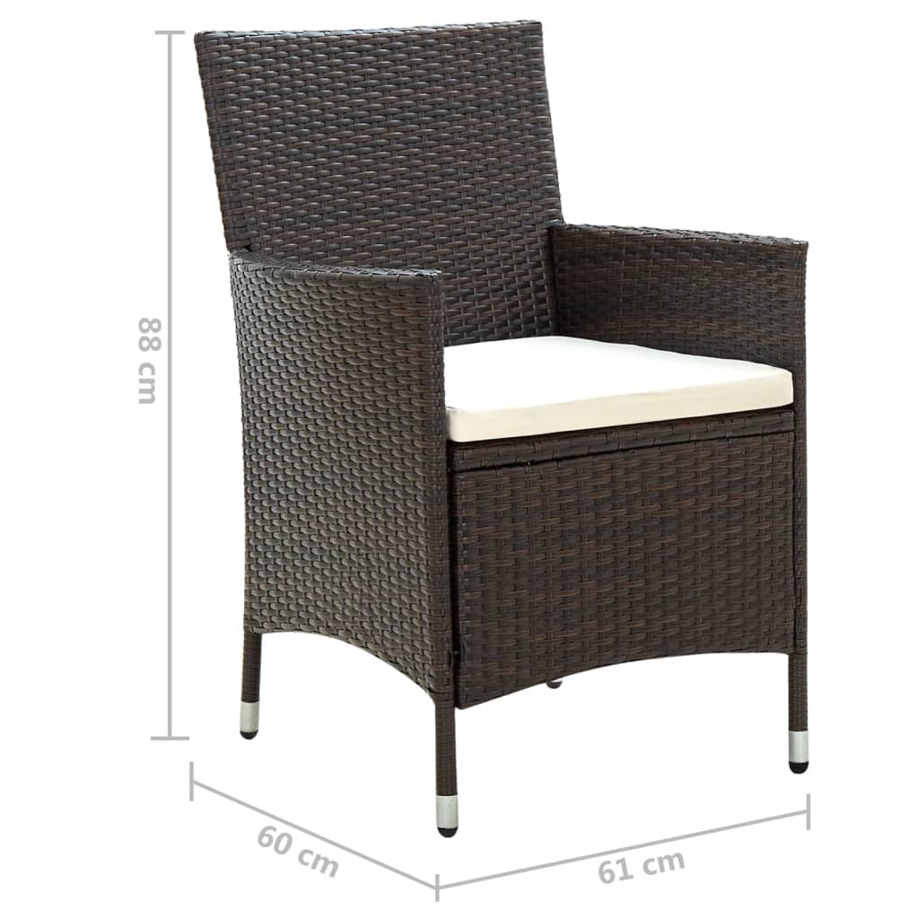 vidaXL Chaises de jardin avec coussins d'assise 2 pcs Résine tressée Marron