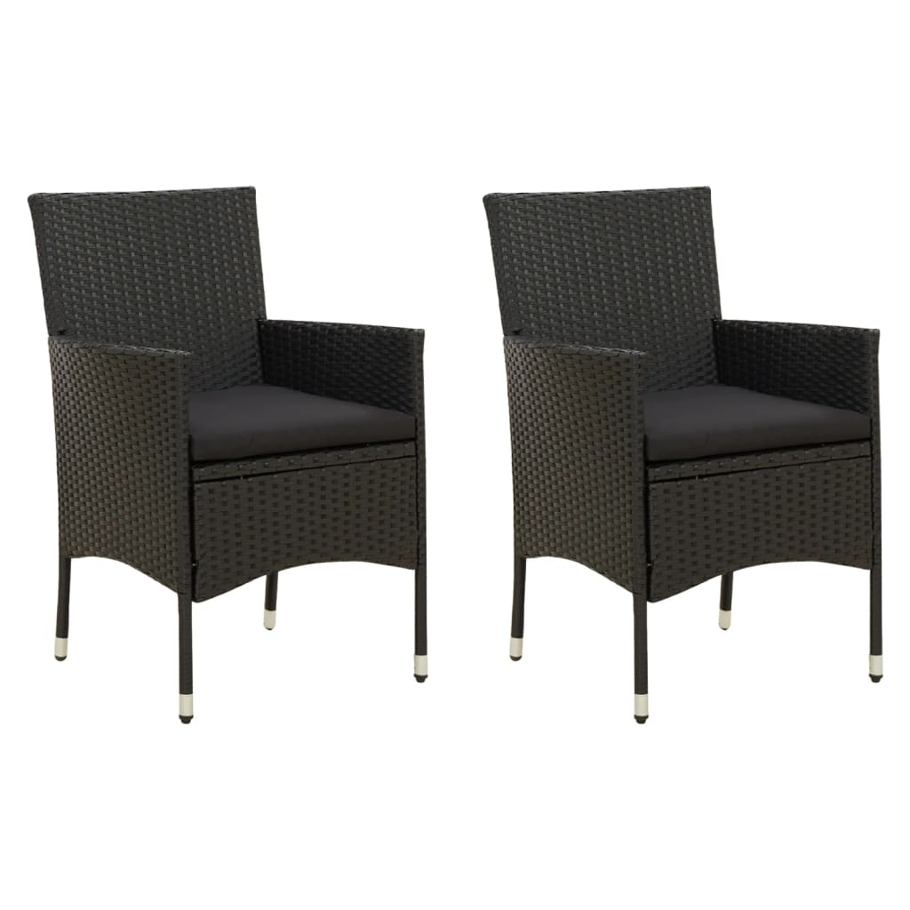 vidaXL Chaises de jardin avec coussins d'assise 2 pcs Résine tressée Noir