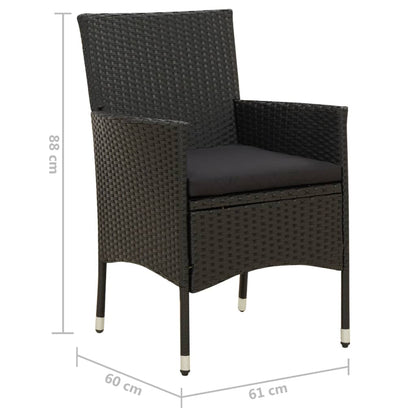 vidaXL Chaises de jardin avec coussins d'assise 2 pcs Résine tressée Noir