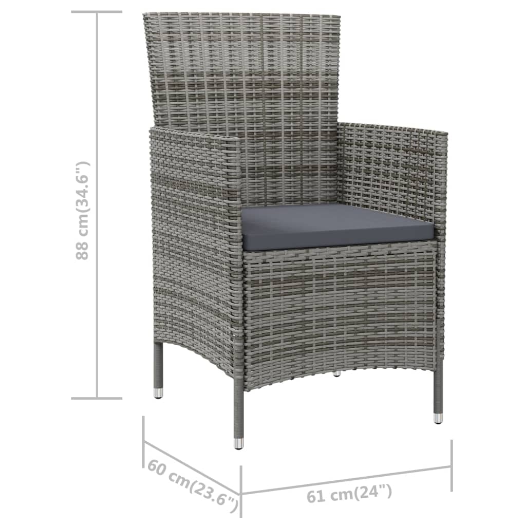 vidaXL Gartenstühle mit Kissen 2 Stk. Poly Rattan Grau