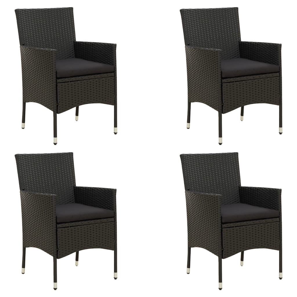 vidaXL Gartenstühle mit Kissen 4 Stk. Poly Rattan Schwarz
