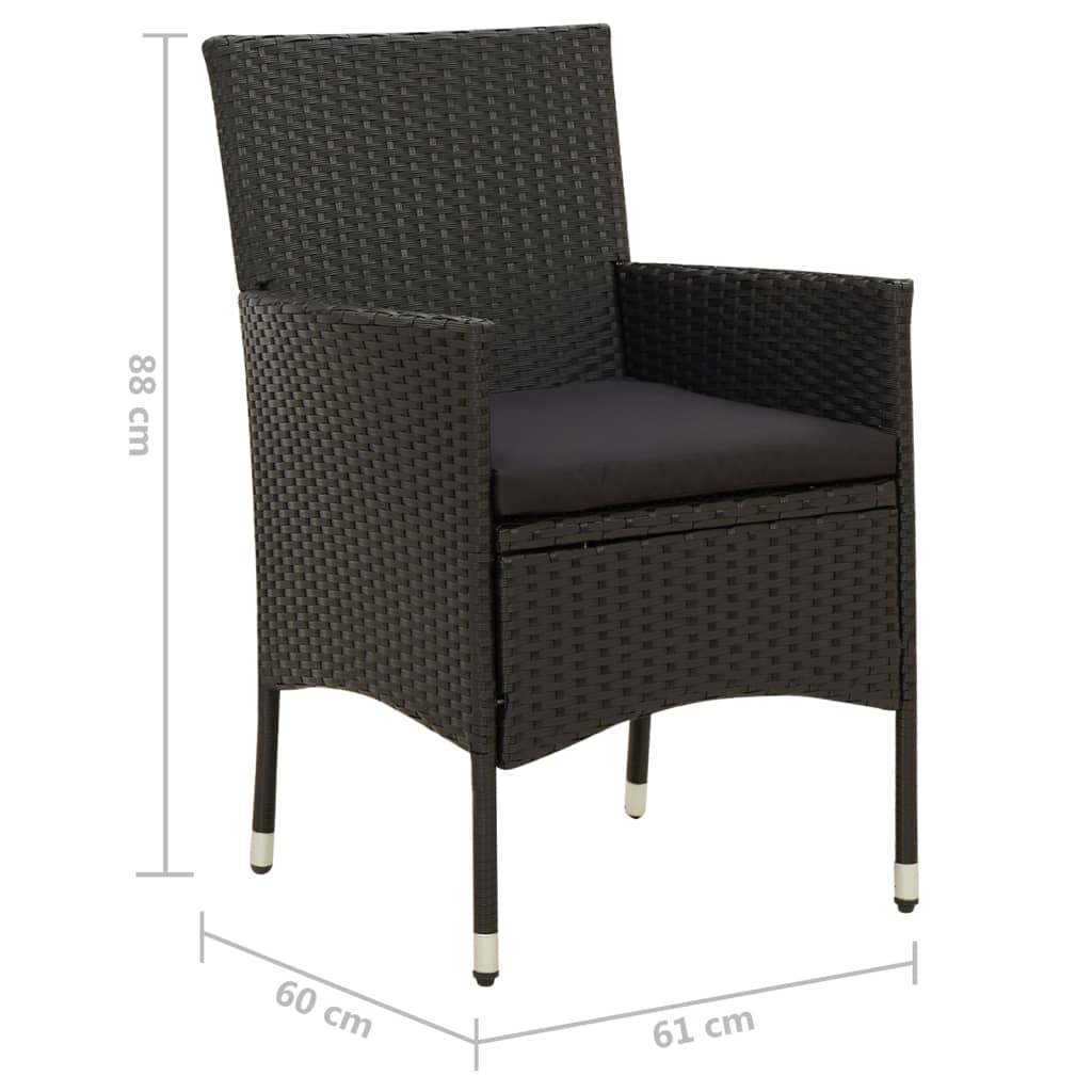 vidaXL Gartenstühle mit Kissen 4 Stk. Poly Rattan Schwarz