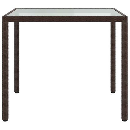 vidaXL Gartentisch 90x90x75 cm Gehärtetes Glas Poly Rattan Braun
