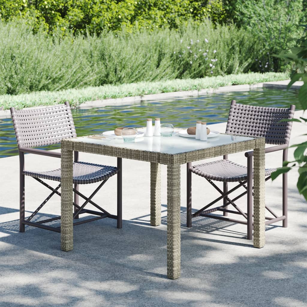 vidaXL Gartentisch 90x90x75 cm Gehärtetes Glas Poly Rattan Grau