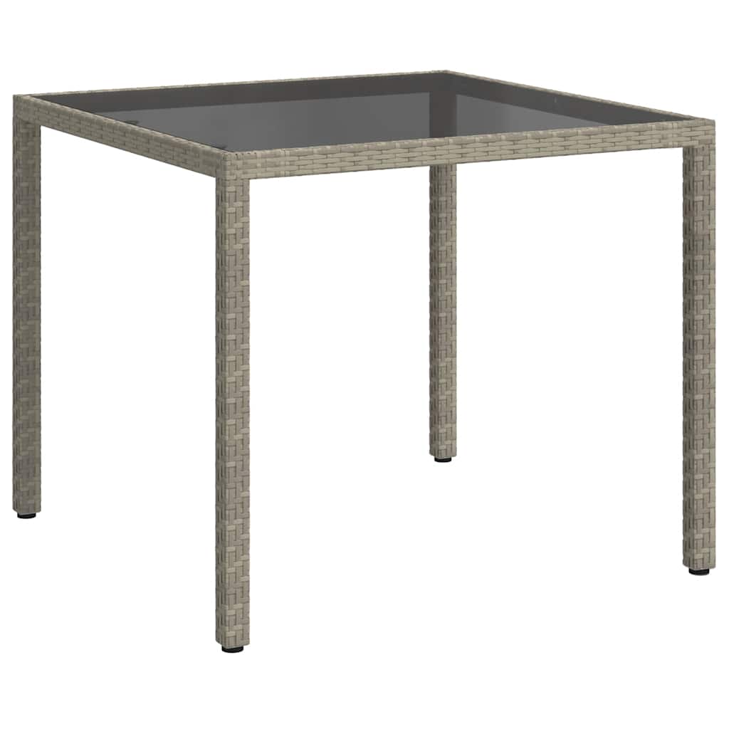 vidaXL Gartentisch 90x90x75 cm Gehärtetes Glas Poly Rattan Grau