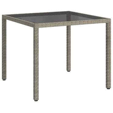 vidaXL Gartentisch 90x90x75 cm Gehärtetes Glas Poly Rattan Grau