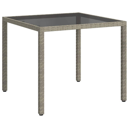 vidaXL Gartentisch 90x90x75 cm Gehärtetes Glas Poly Rattan Grau