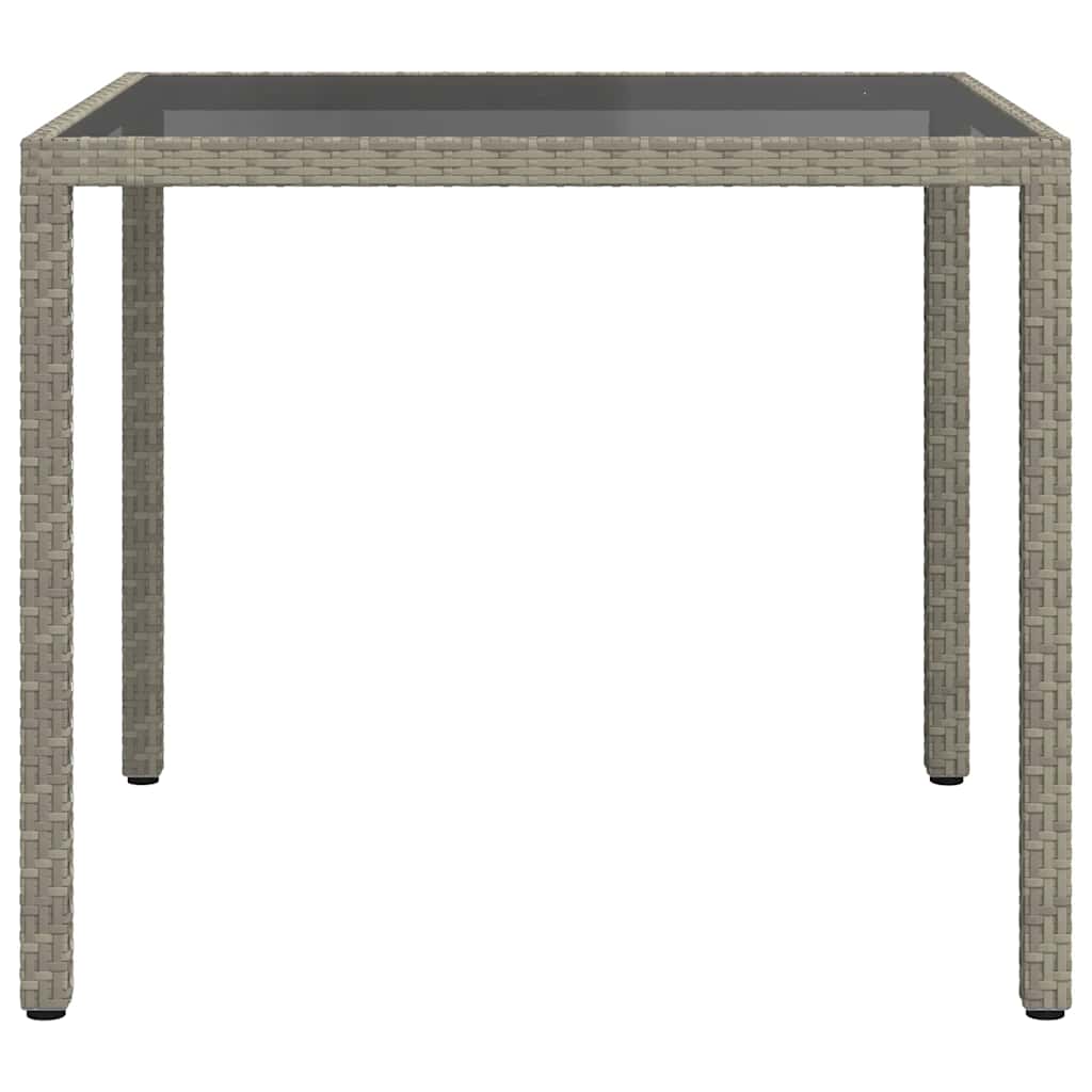 vidaXL Gartentisch 90x90x75 cm Gehärtetes Glas Poly Rattan Grau