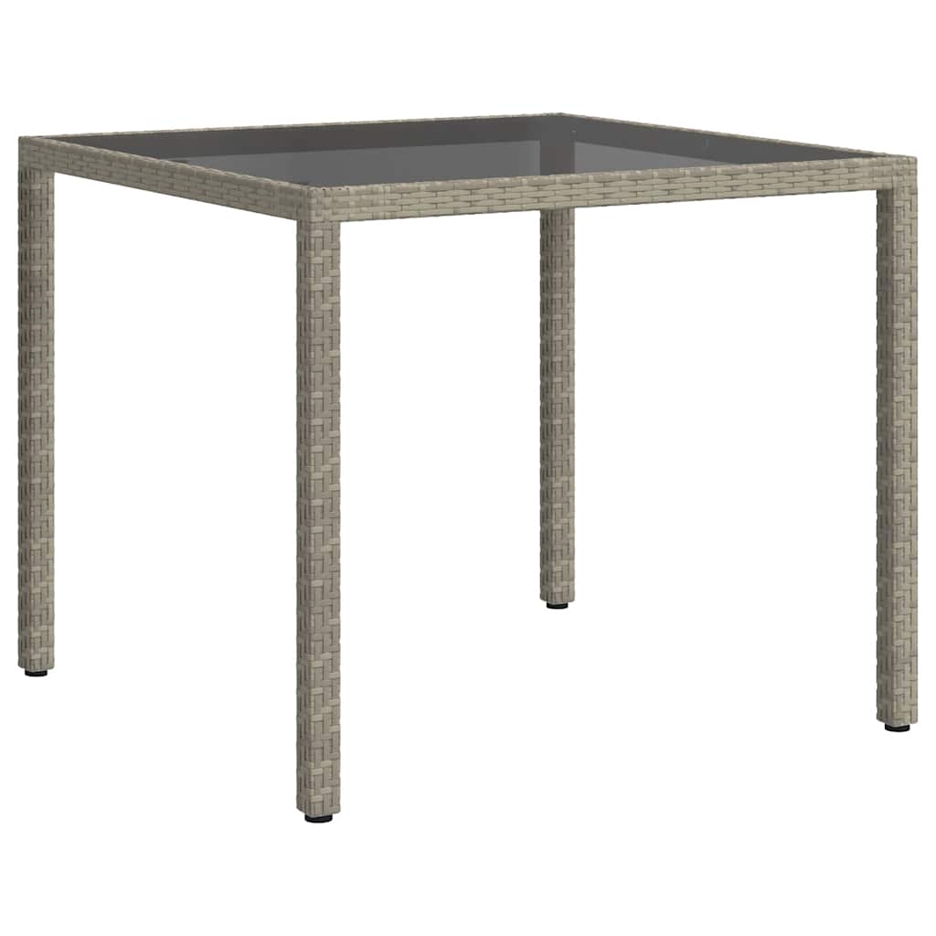 vidaXL Gartentisch 90x90x75 cm Gehärtetes Glas Poly Rattan Grau
