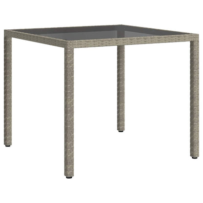 vidaXL Gartentisch 90x90x75 cm Gehärtetes Glas Poly Rattan Grau