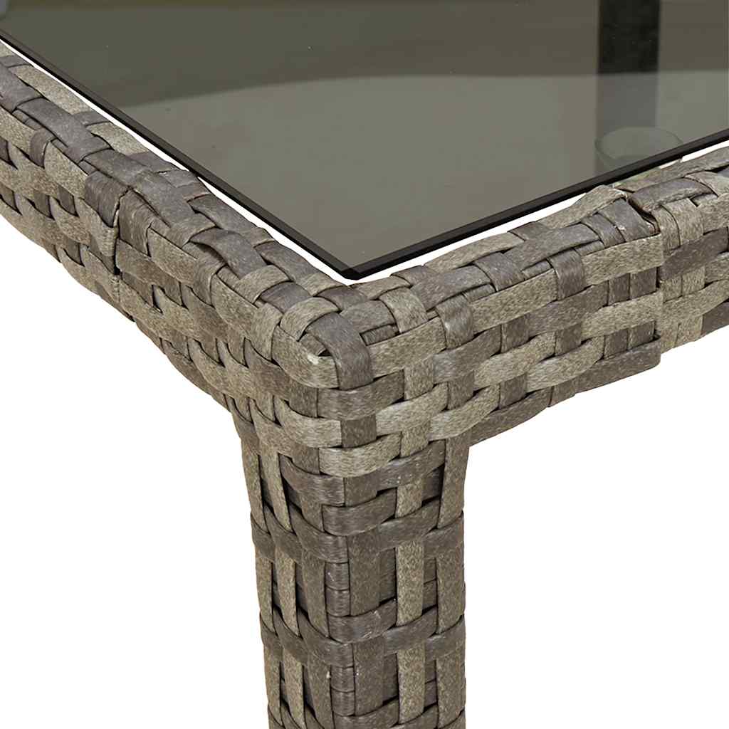vidaXL Gartentisch 90x90x75 cm Gehärtetes Glas Poly Rattan Grau