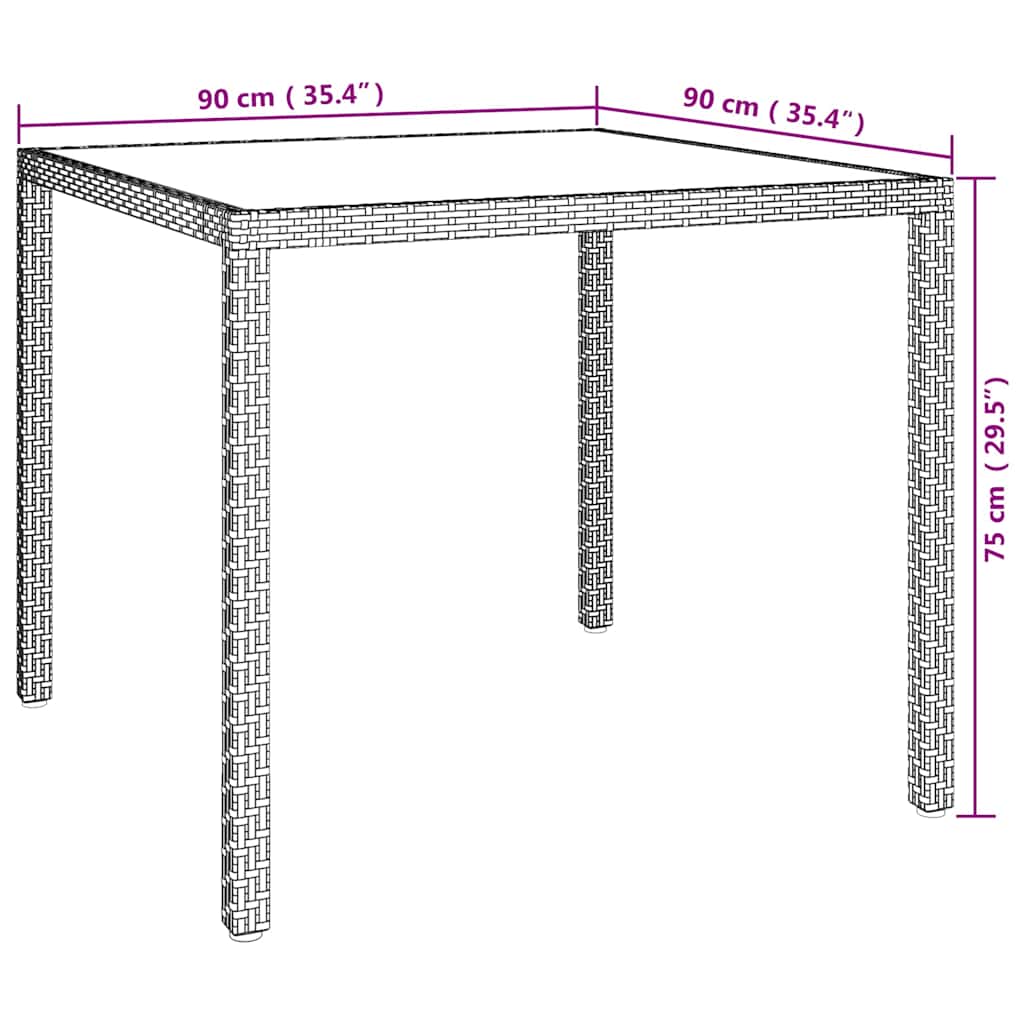 vidaXL Gartentisch 90x90x75 cm Gehärtetes Glas Poly Rattan Grau