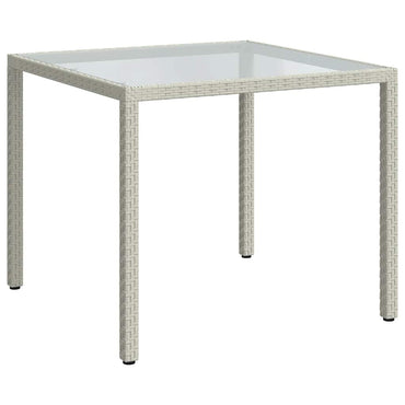 vidaXL Gartentisch 90x90x75 cm Gehärtetes Glas Poly Rattan Weiß