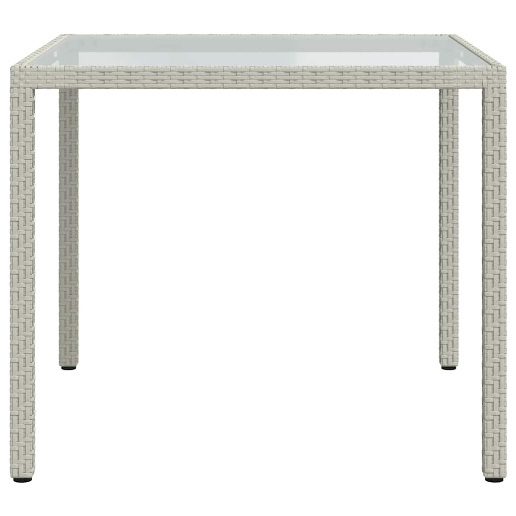 vidaXL Gartentisch 90x90x75 cm Gehärtetes Glas Poly Rattan Weiß