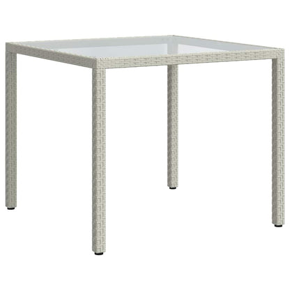 vidaXL Gartentisch 90x90x75 cm Gehärtetes Glas Poly Rattan Weiß
