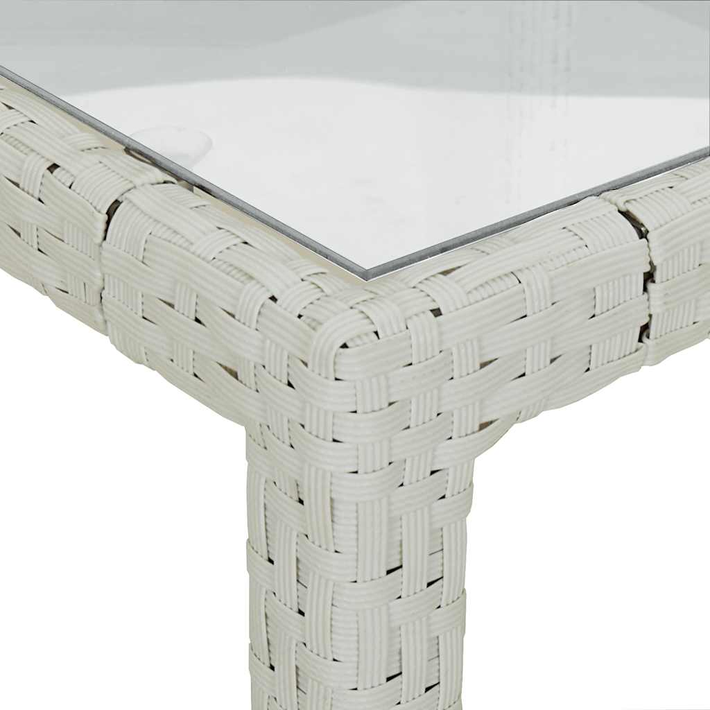 vidaXL Gartentisch 90x90x75 cm Gehärtetes Glas Poly Rattan Weiß
