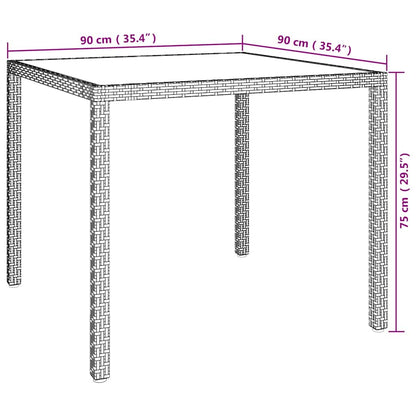 vidaXL Gartentisch 90x90x75 cm Gehärtetes Glas Poly Rattan Weiß