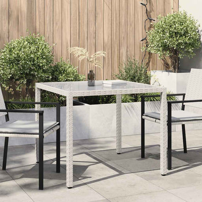 vidaXL Gartentisch 90x90x75 cm Gehärtetes Glas Poly Rattan Weiß