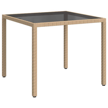 vidaXL Gartentisch 90x90x75 cm Gehärtetes Glas Poly Rattan Beige