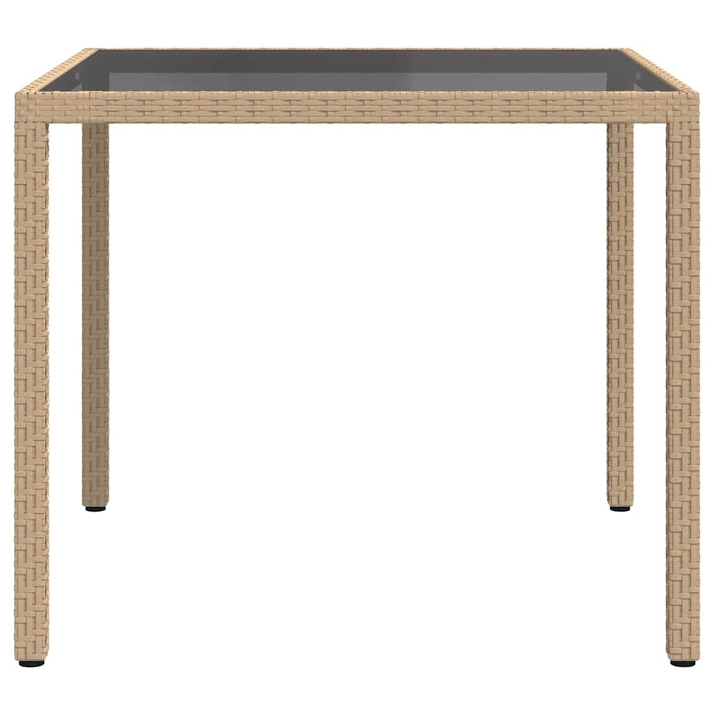 Gartentisch 90x90x75 cm Gehärtetes Glas Poly Rattan Beige