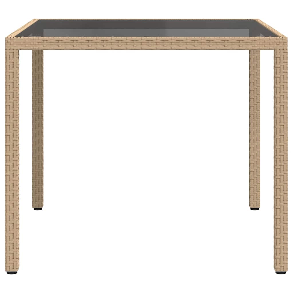 vidaXL Gartentisch 90x90x75 cm Gehärtetes Glas Poly Rattan Beige