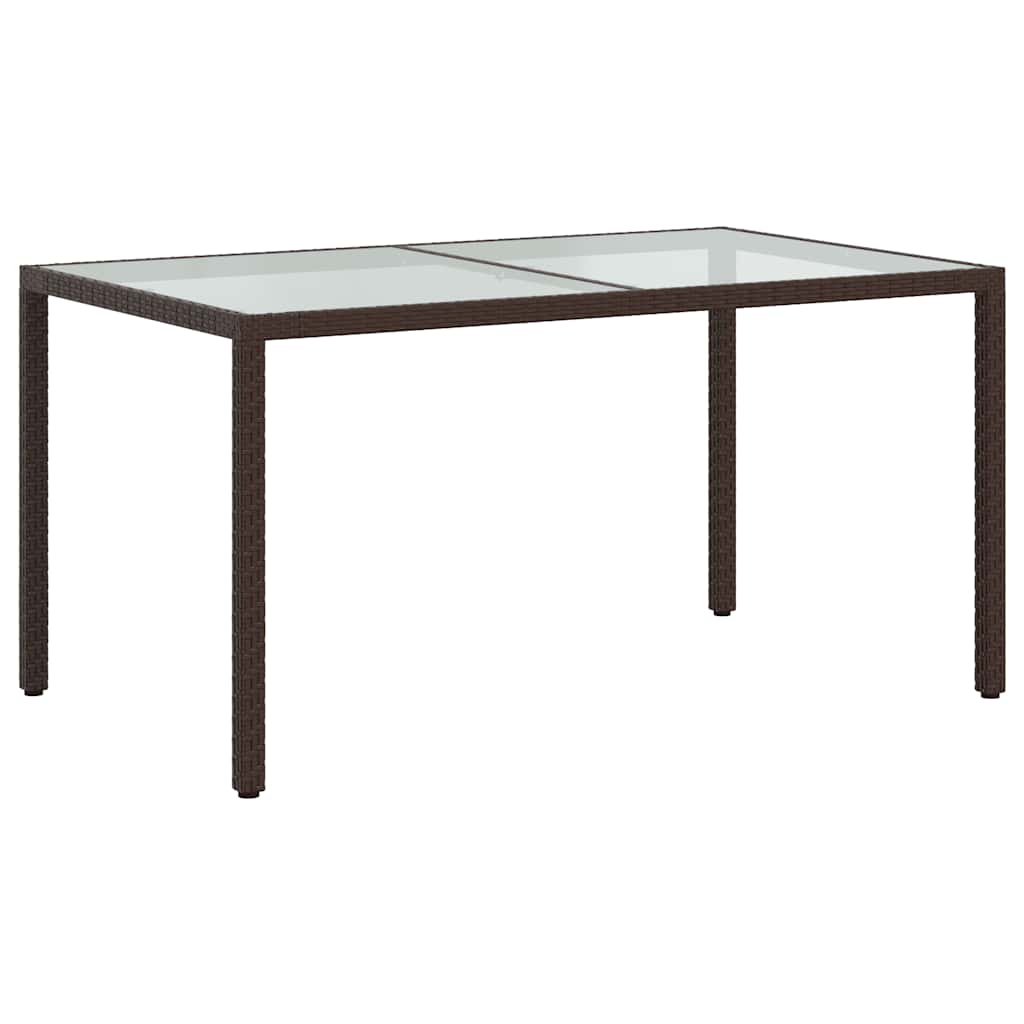 vidaXL Gartentisch 150x90x75 cm Gehärtetes Glas Poly Rattan Braun