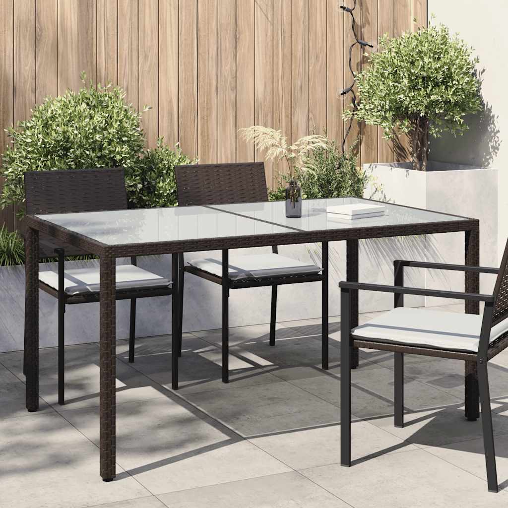 vidaXL Gartentisch 150x90x75 cm Gehärtetes Glas Poly Rattan Braun