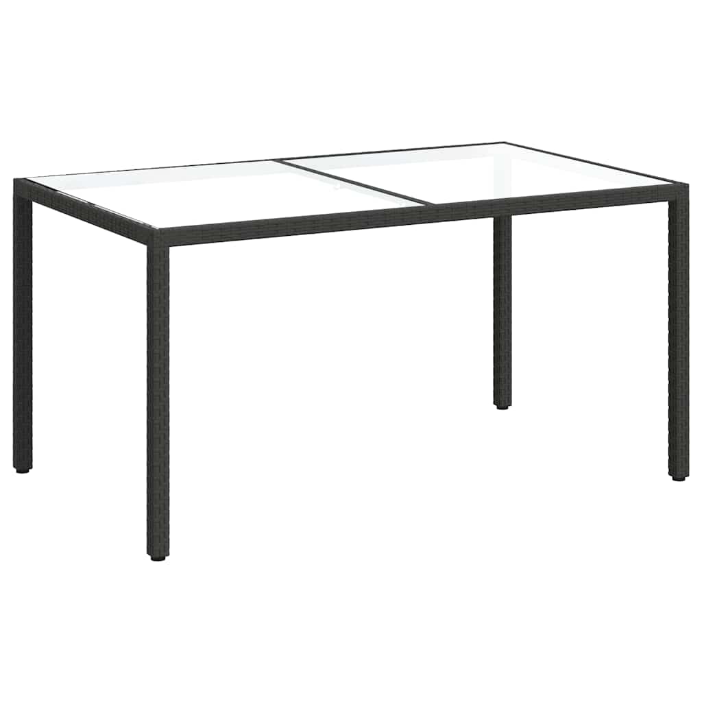 vidaXL Gartentisch 150x90x75 cm Gehärtetes Glas Poly Rattan Schwarz
