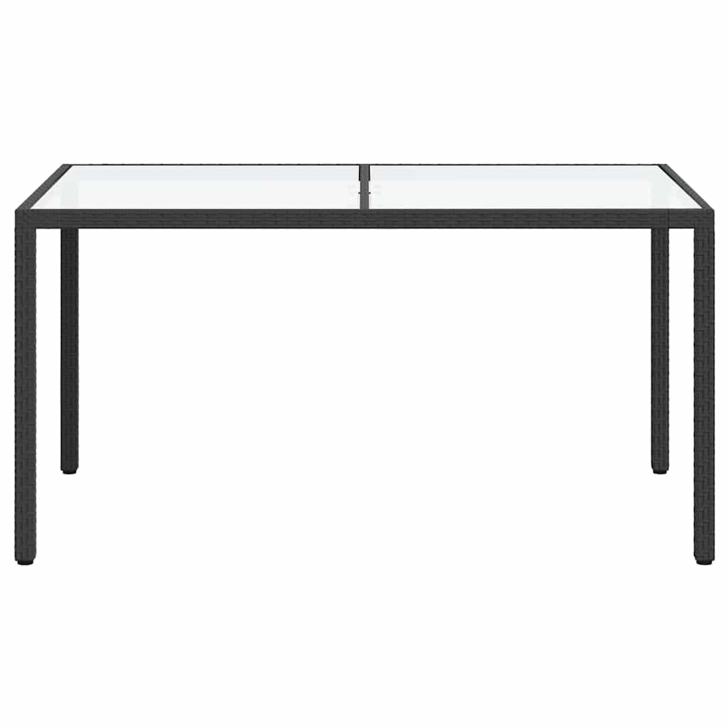 vidaXL Gartentisch 150x90x75 cm Gehärtetes Glas Poly Rattan Schwarz