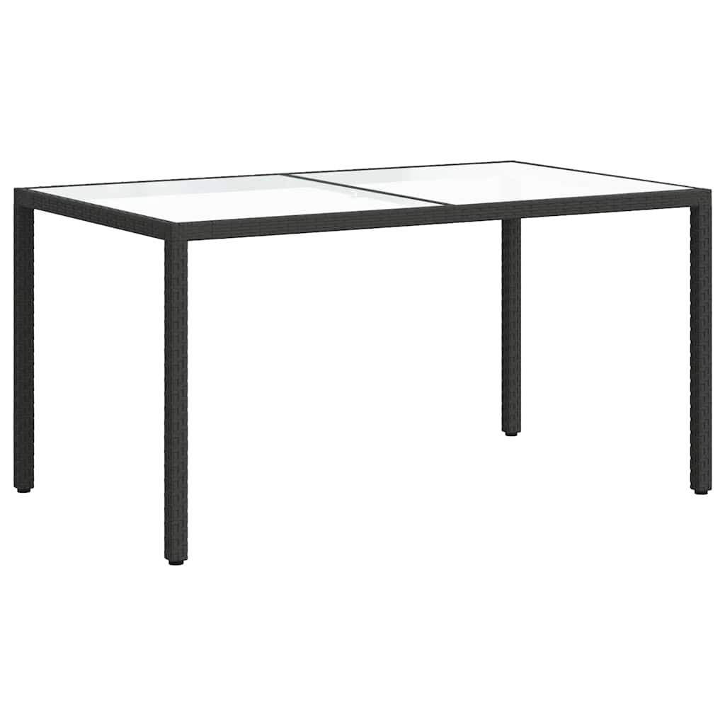 vidaXL Gartentisch 150x90x75 cm Gehärtetes Glas Poly Rattan Schwarz