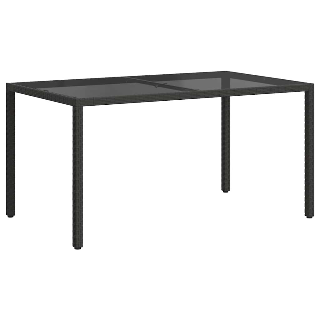 vidaXL Gartentisch 150x90x75 cm Gehärtetes Glas Poly Rattan Schwarz