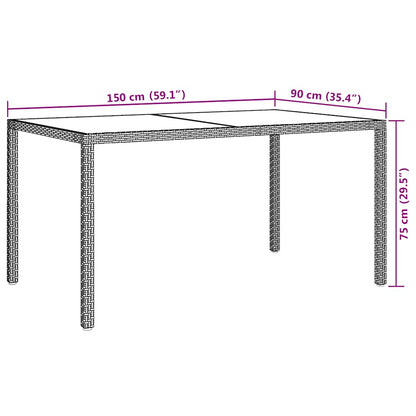 vidaXL Gartentisch 150x90x75 cm Gehärtetes Glas Poly Rattan Weiß