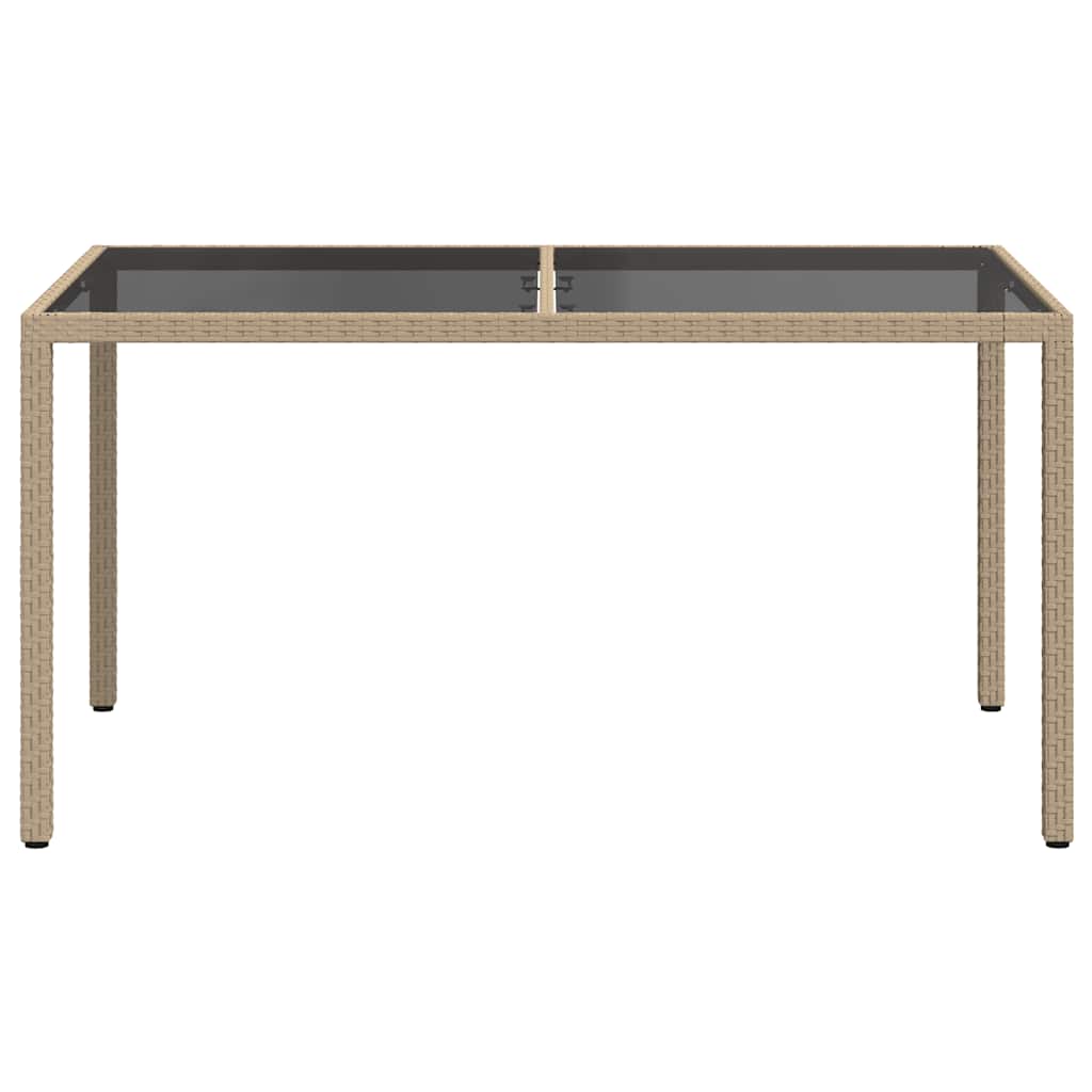 vidaXL Gartentisch 150x90x75 cm Gehärtetes Glas Poly Rattan Beige