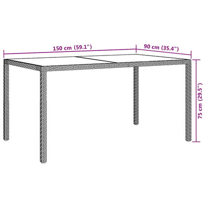 vidaXL Gartentisch 150x90x75 cm Gehärtetes Glas Poly Rattan Beige