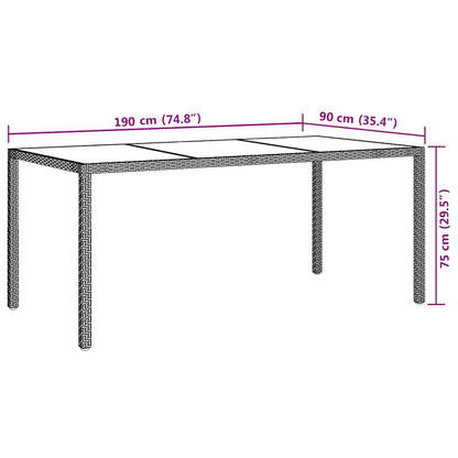vidaXL Gartentisch Braun 190x90x75 cm Gehärtetes Glas und Poly Rattan