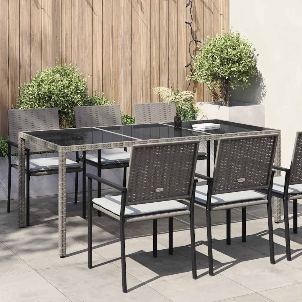 vidaXL Gartentisch Grau 190x90x75 cm Gehärtetes Glas und Poly Rattan