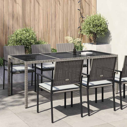 vidaXL Gartentisch Grau 190x90x75 cm Gehärtetes Glas und Poly Rattan