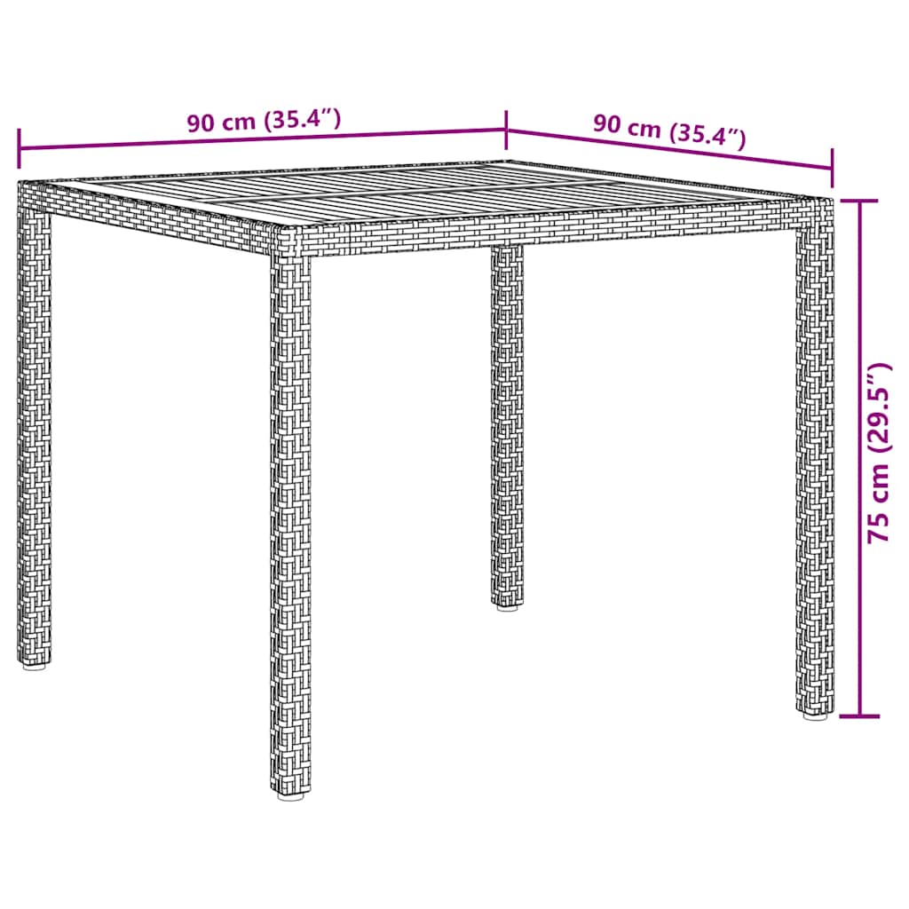 vidaXL Gartentisch 90x90x75 cm Poly Rattan und Akazienholz Schwarz