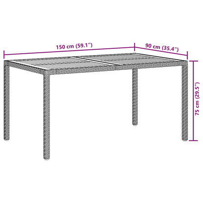 vidaXL Gartentisch 150x90x75 cm Poly Rattan und Akazienholz Schwarz