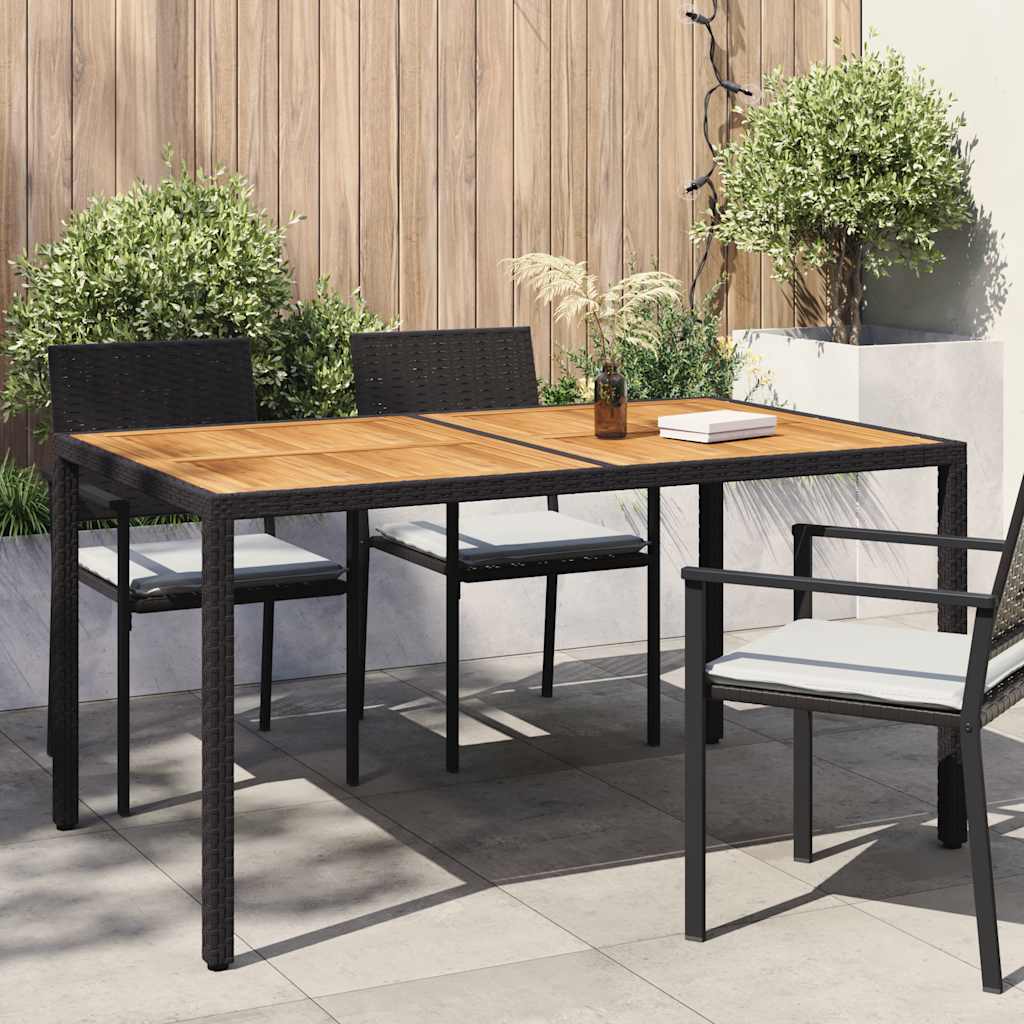 vidaXL Gartentisch 150x90x75 cm Poly Rattan und Akazienholz Schwarz