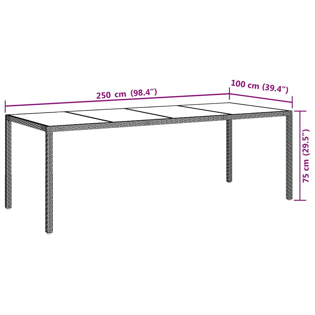 vidaXL Gartentisch Beige 250x100x75 cm Hartglas und Poly Rattan