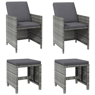 vidaXL Ensemble de 4 chaises de jardin et tabourets en résine tressée gris